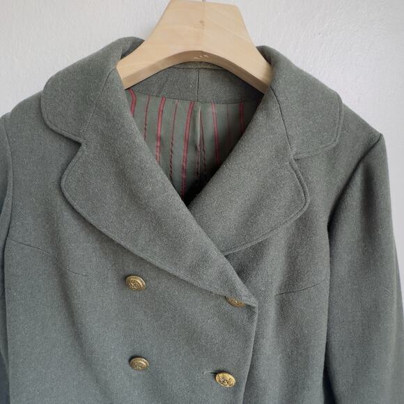 Bullocks Los Angeles Wool Suit SZ S Olive Green Military Nautical Crest Button - Picture 5 of 16